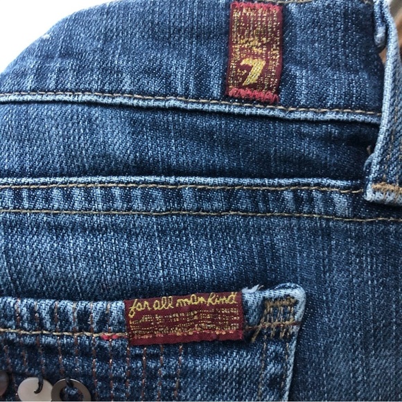 7 FOR ALL MANKIND Women's Washed Blue Studded Flared Low Rise Jeans Size 30 - Picture 8 of 15